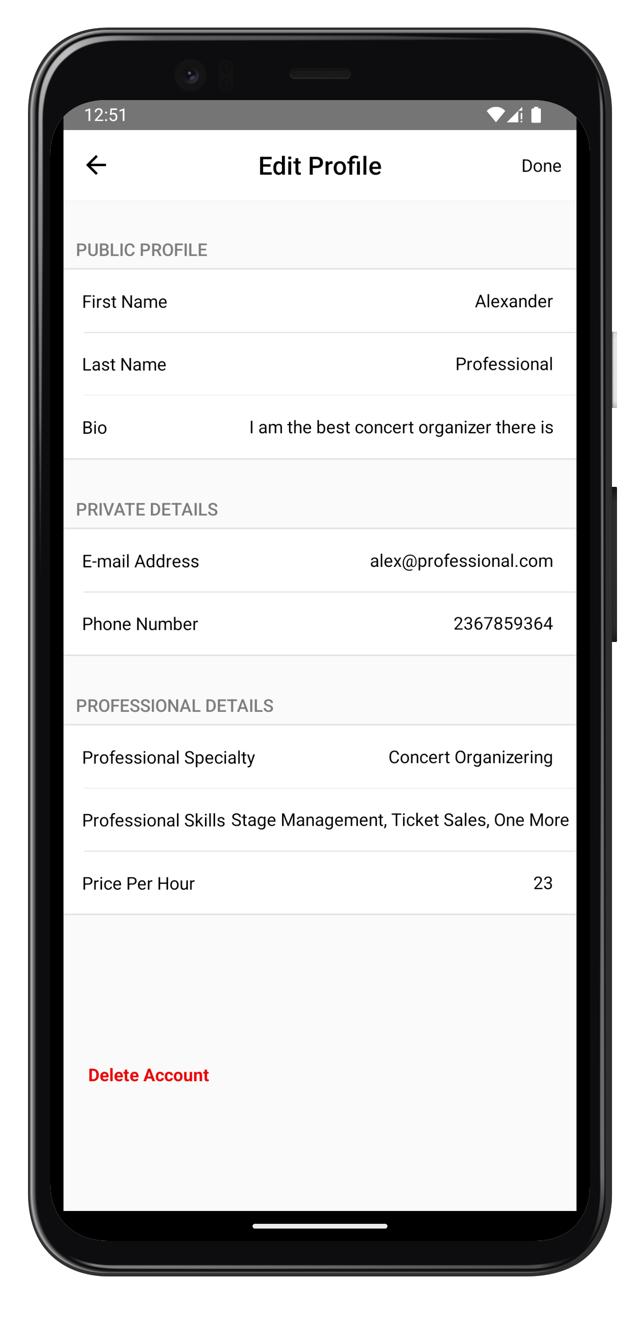 Screenshot of the app