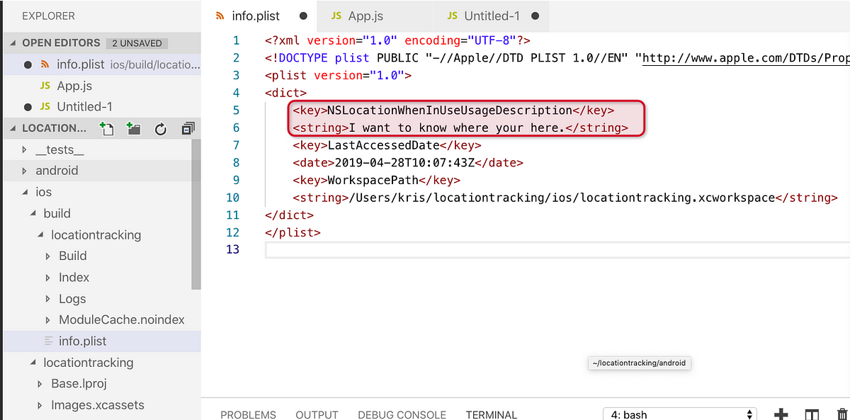 location when usage derscription happens