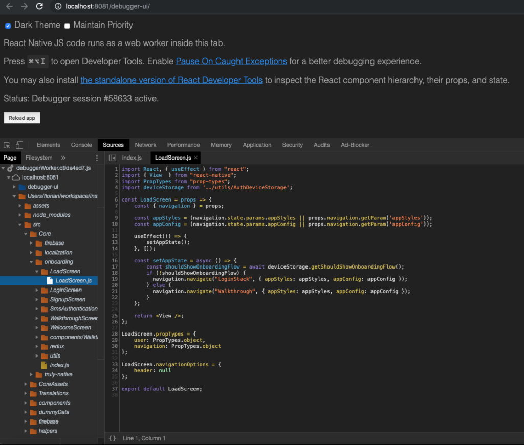 google chrome react native debug